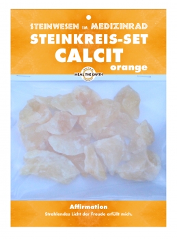 Orangencalcit Steinwesen im Medizinrad Steinkreis Set